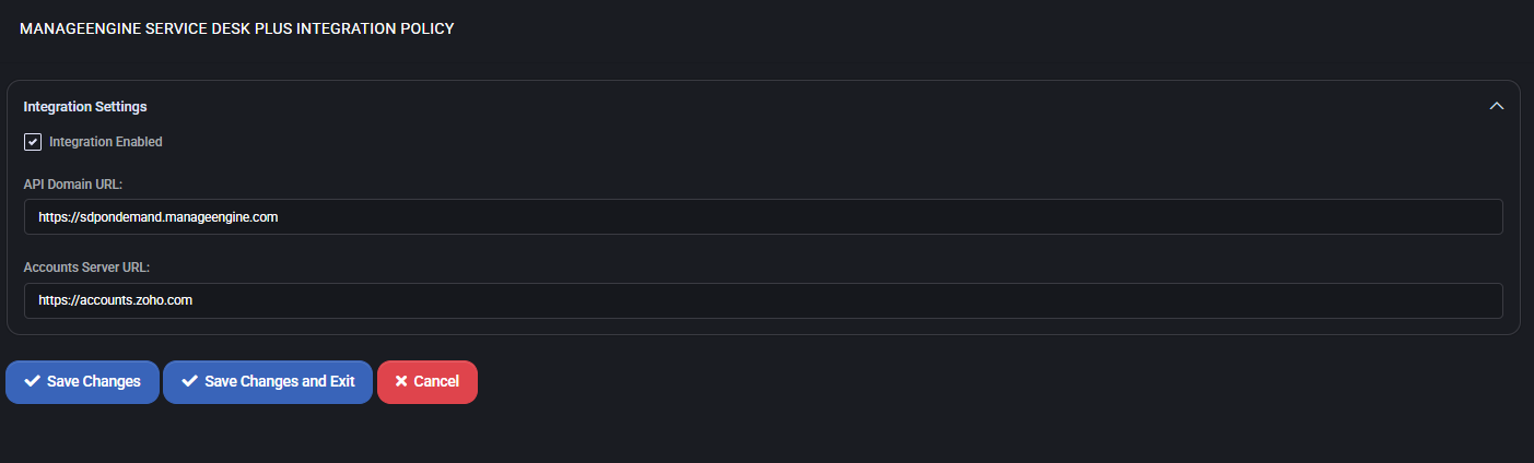 ManageEngine ServiceDesk Plus Integration Policy
