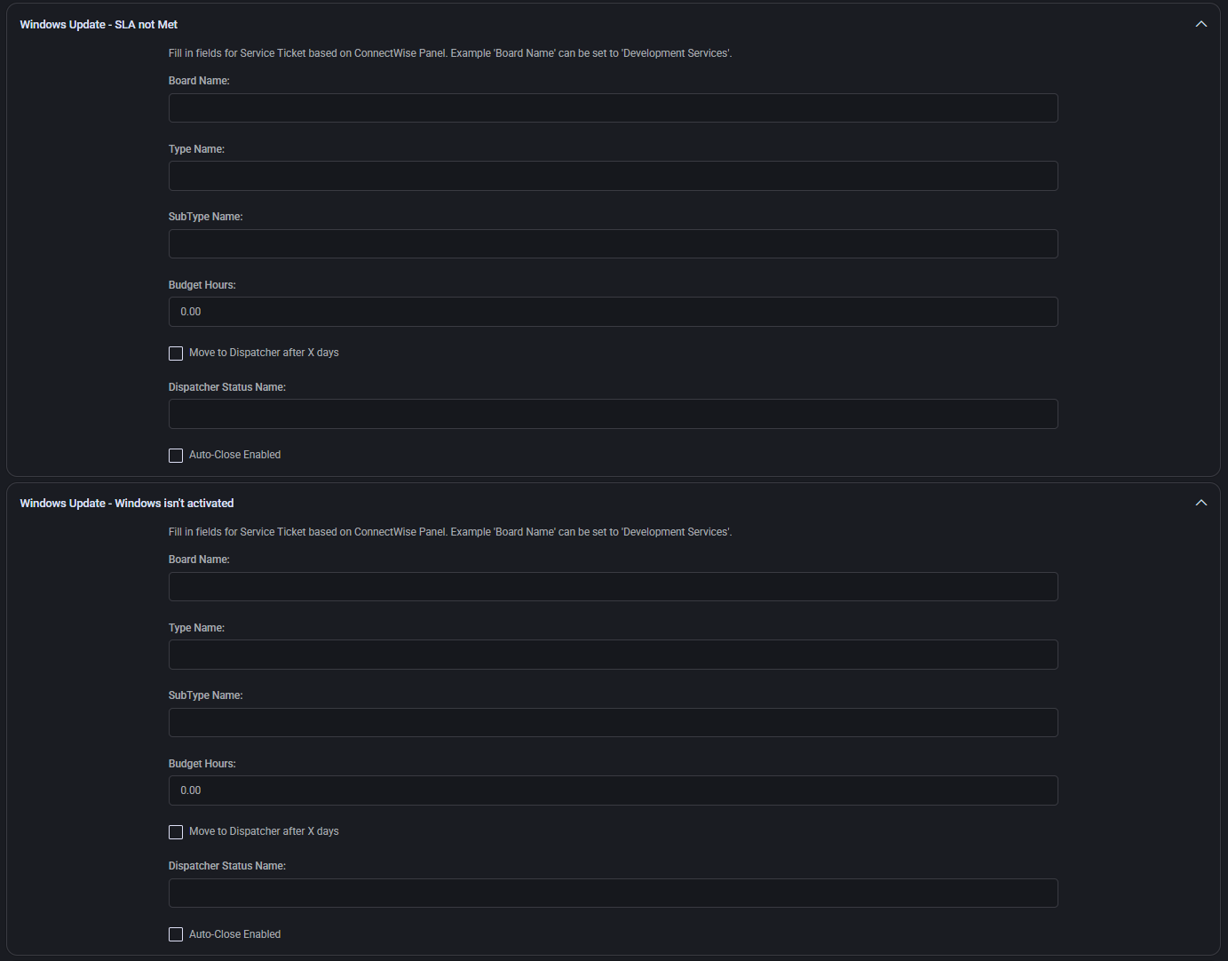 Windows Update Ticket Settings