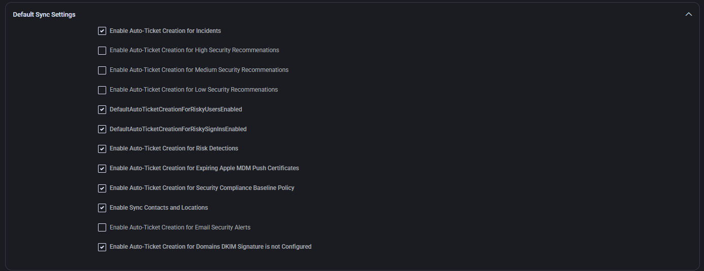 Default Sync Settings