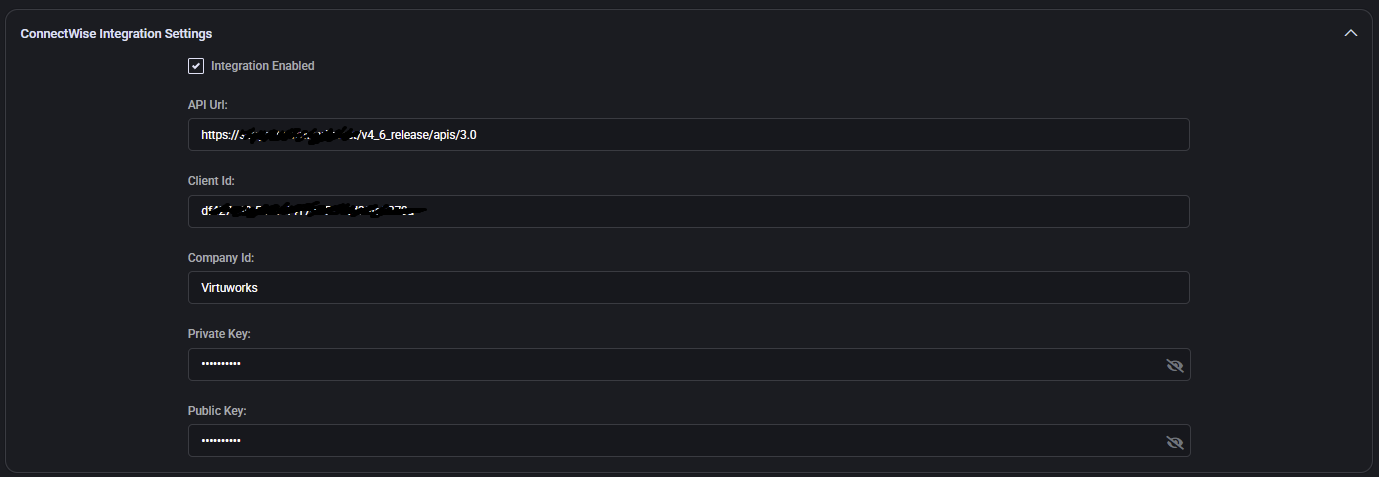 ConnectWise Integration Settings