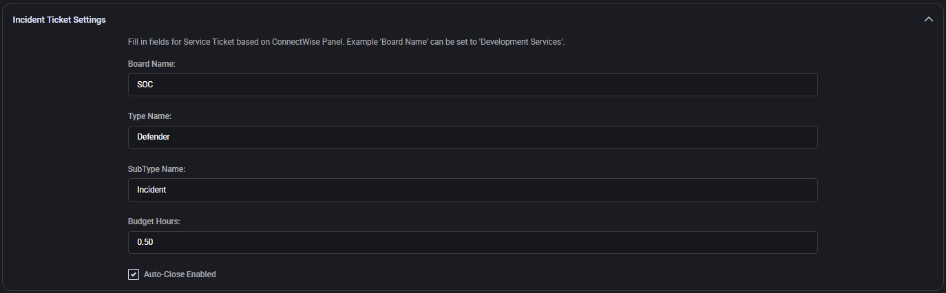 Incident Ticket Settings