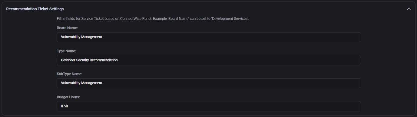 Recommendation Ticket Settings