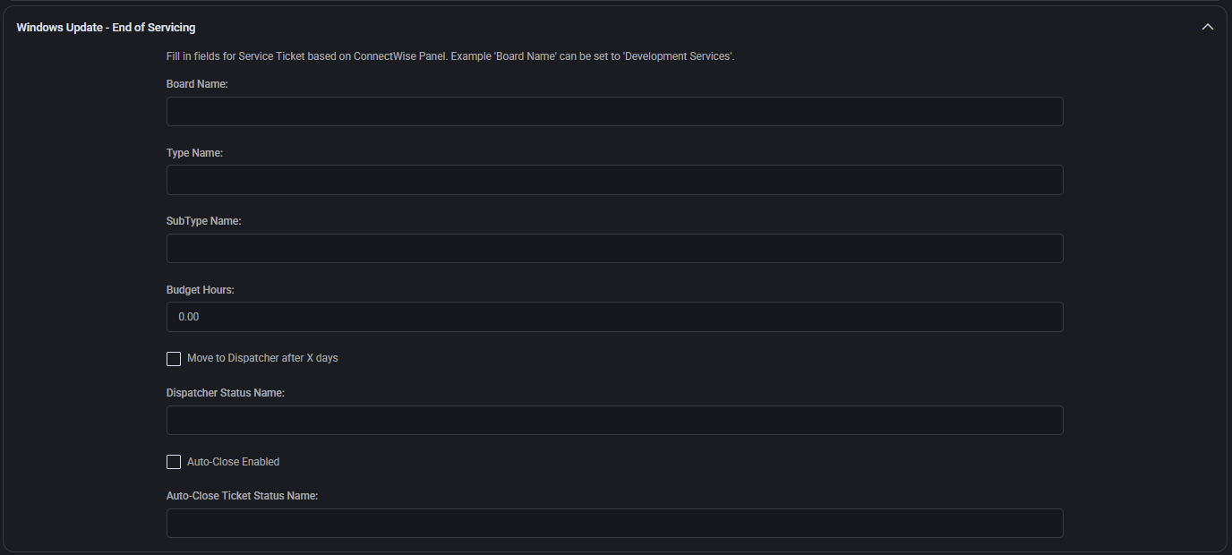 Windows Update Ticket Settings