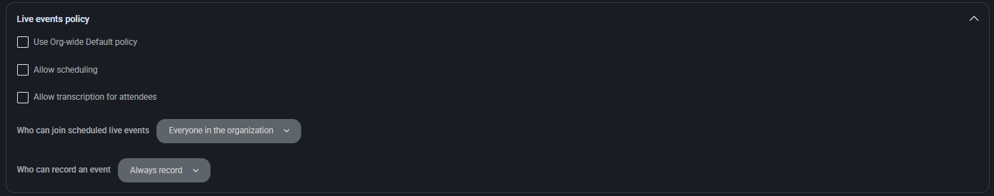 Live Events Policy