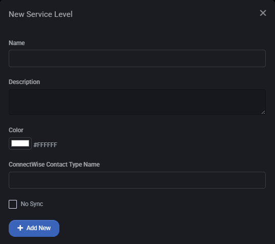 Add or Edit Service Level