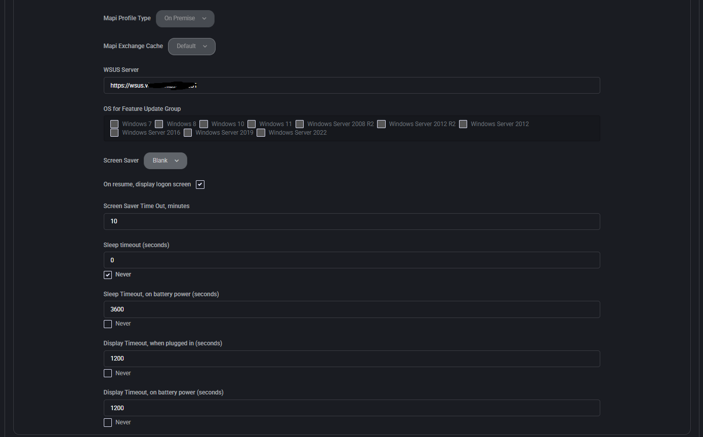 Device Settings options