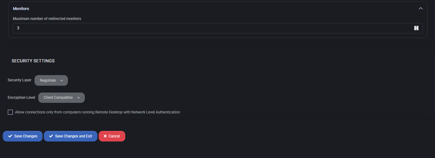 RDS Default Server Settings