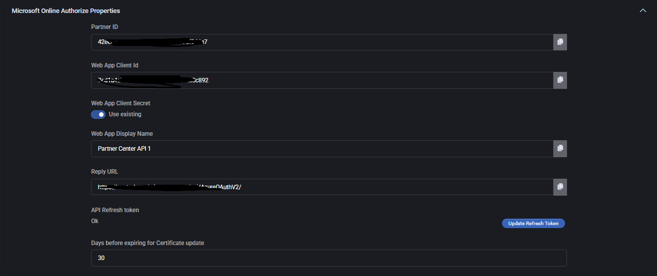Microsoft Online Authorize Properties