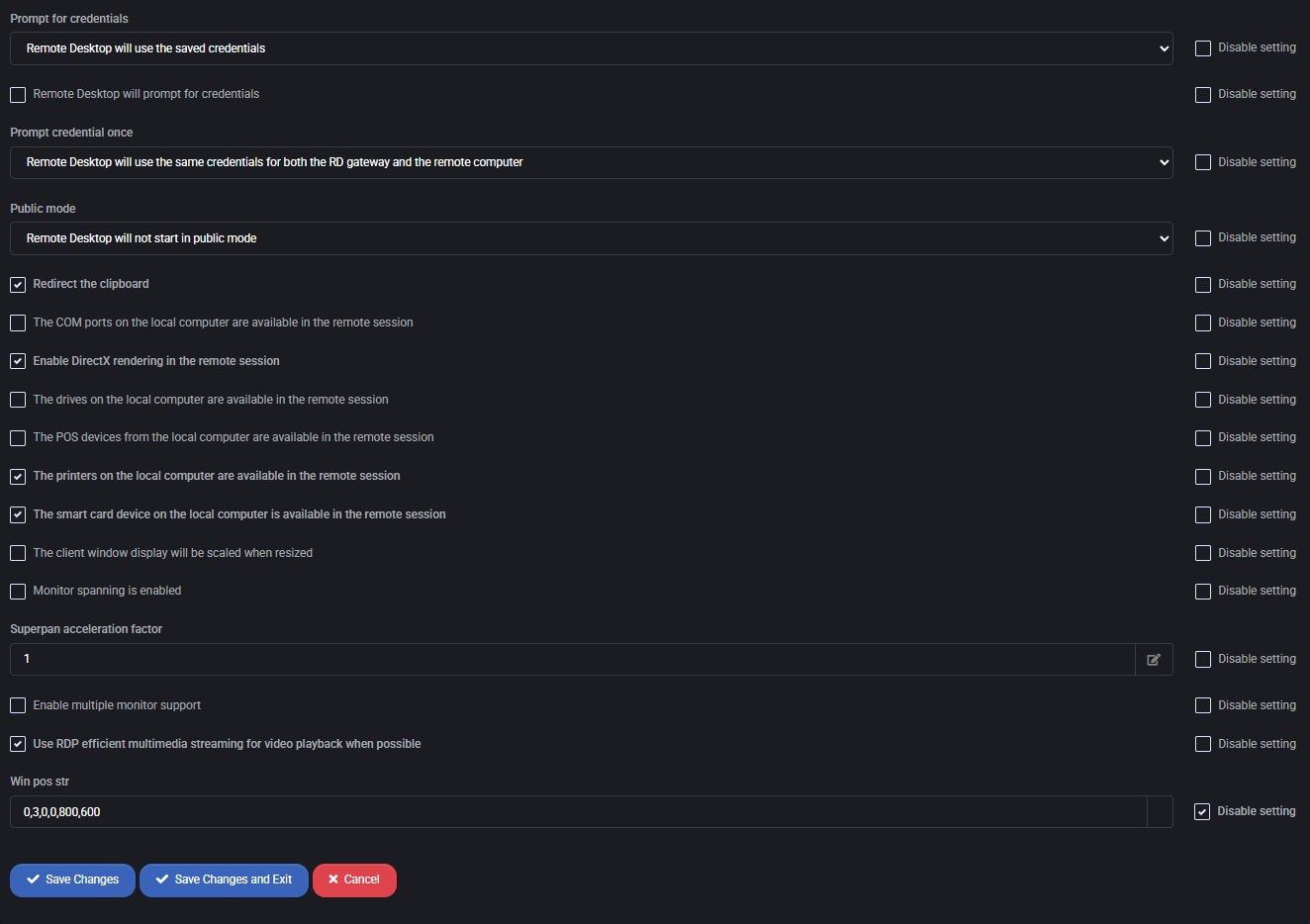 RDS Default Client Settings