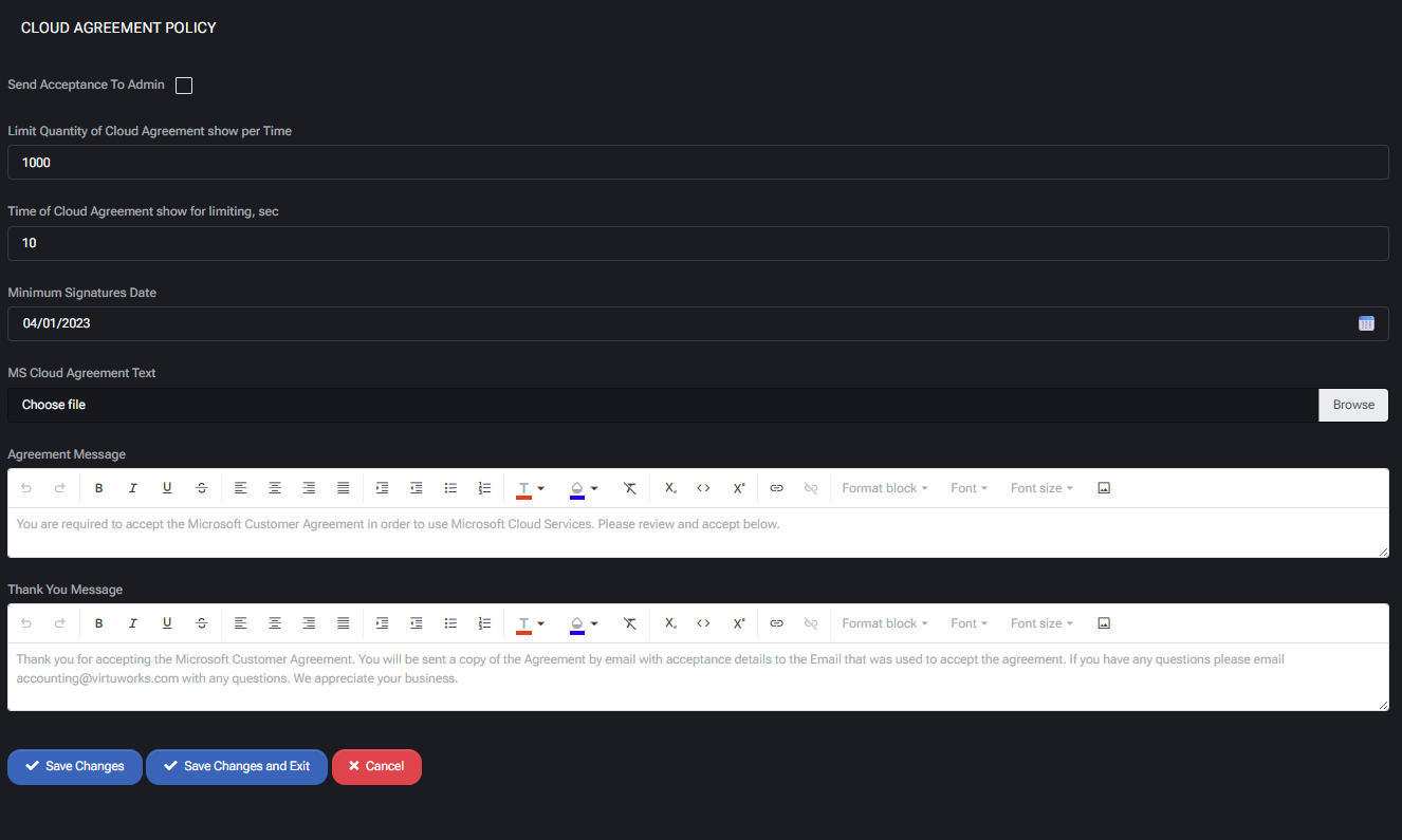 MS Cloud Agreement Policy