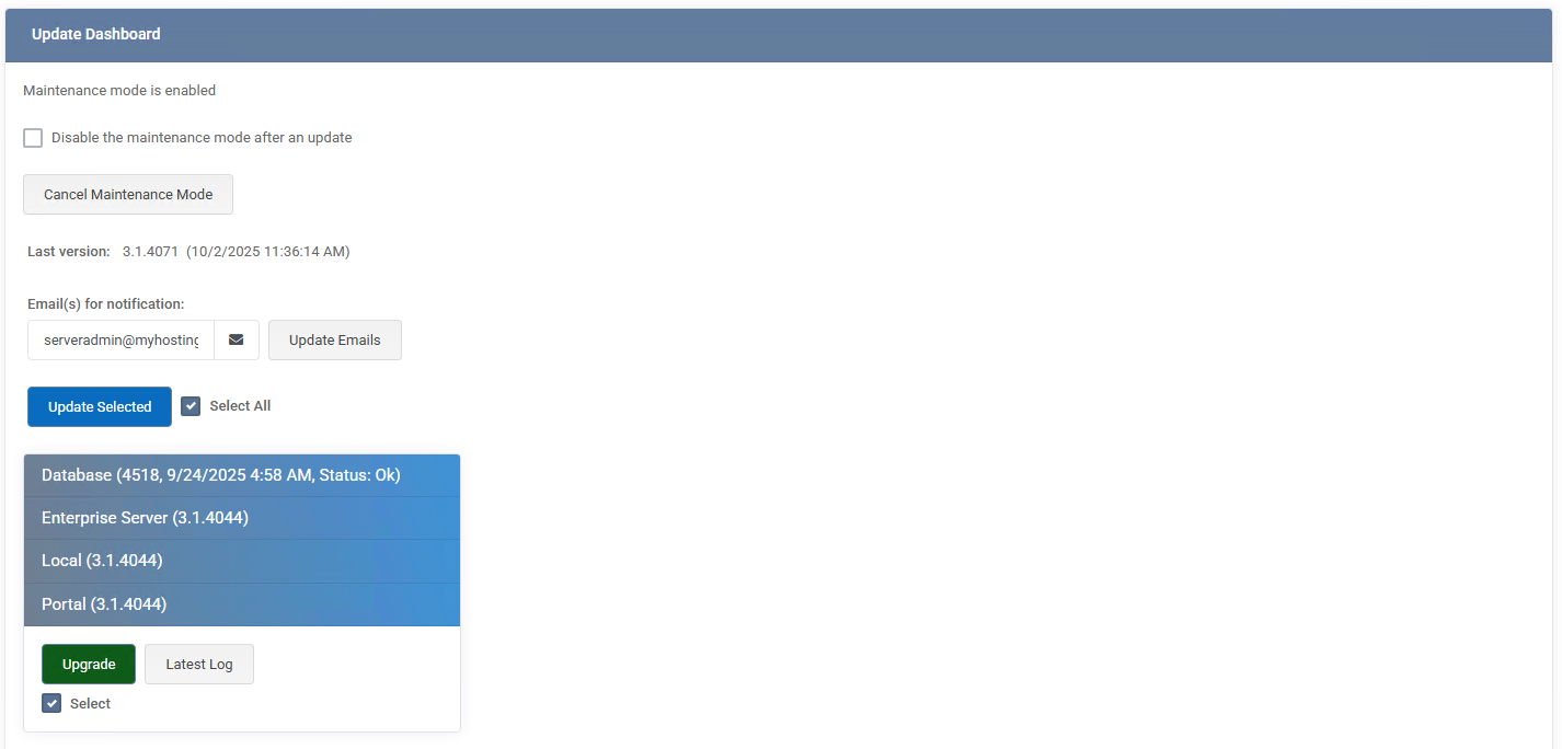 Update Dashboard