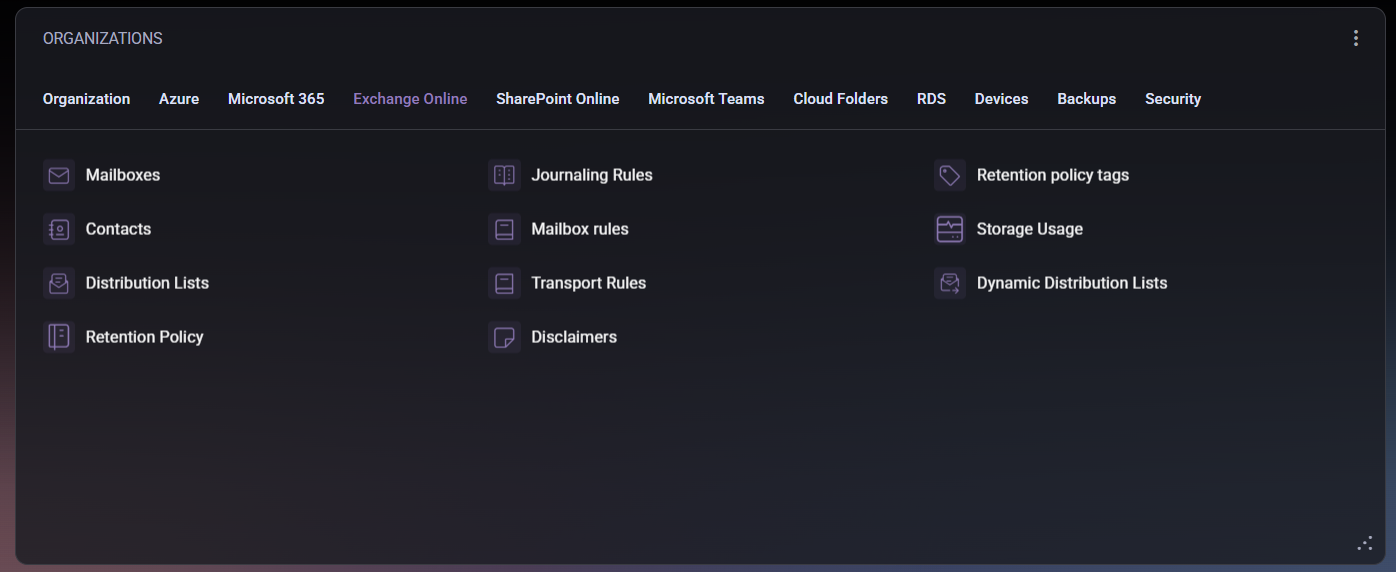Exchange Online Tab