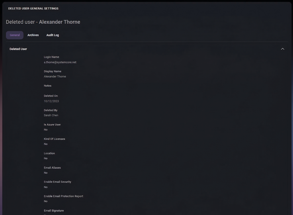 Deleted User General Tab