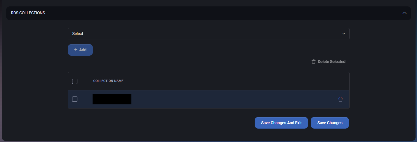RDS Collections tab