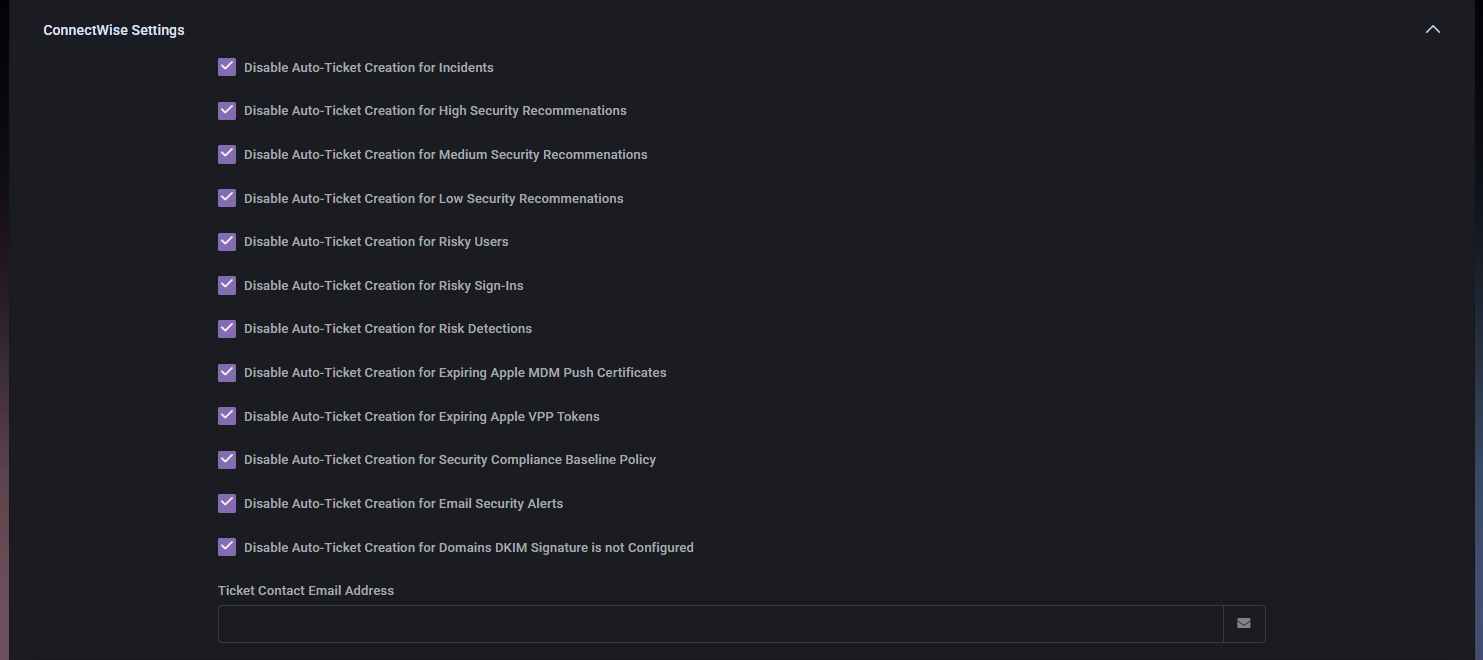 Connectwise settings